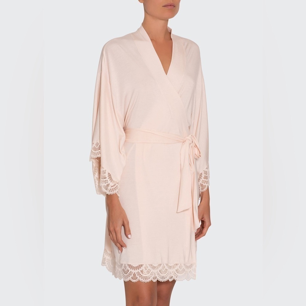 Eberjey Women’s Marianna Mademoiselle Lace-trim Kimono Robe in Pink Size S